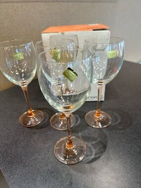 LUMINARC FRANCE Le Grand Rose Stemware 4-WINE/WATER GLASSES by J.G. DURAND NIB